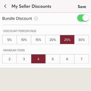Current Bundle Discount is 25% off of four items.